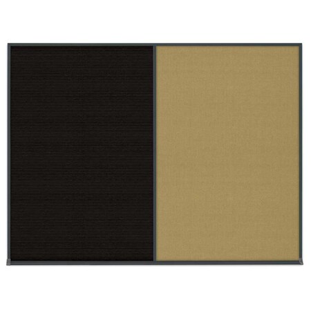 United Visual Products Double Door Radius Corkboard, 42"X32", S UV80025-SATIN-BLACK